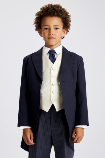 Boys Navy Herringbone Morningwear Tails