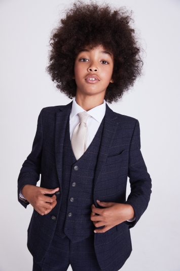 Boys Navy Black Check Suit | Moss Hire