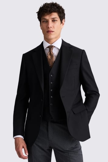 Tailored Fit Black Herringbone Suit