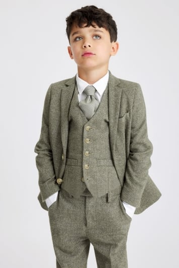 Boys Sage Herringbone Suit