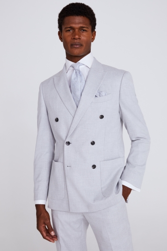 Light Grey Flannel Double Breasted Suit | Moss Hire