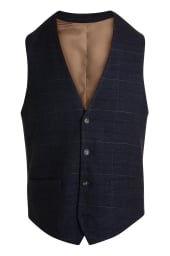 Tailored Fit Navy Black Check Waistcoat